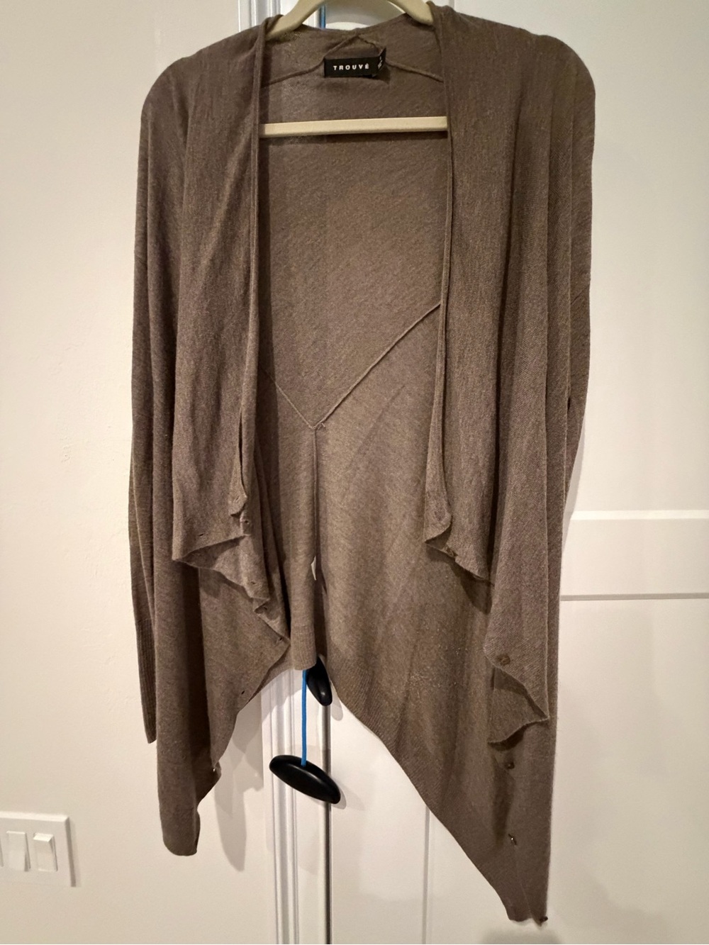 Trouve Open-Front Waterfall Cardigan in Taupe Brown